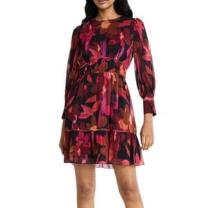 Donna Morgan Floral Long Sleeve Fit And Flare Mini Dress Size 8